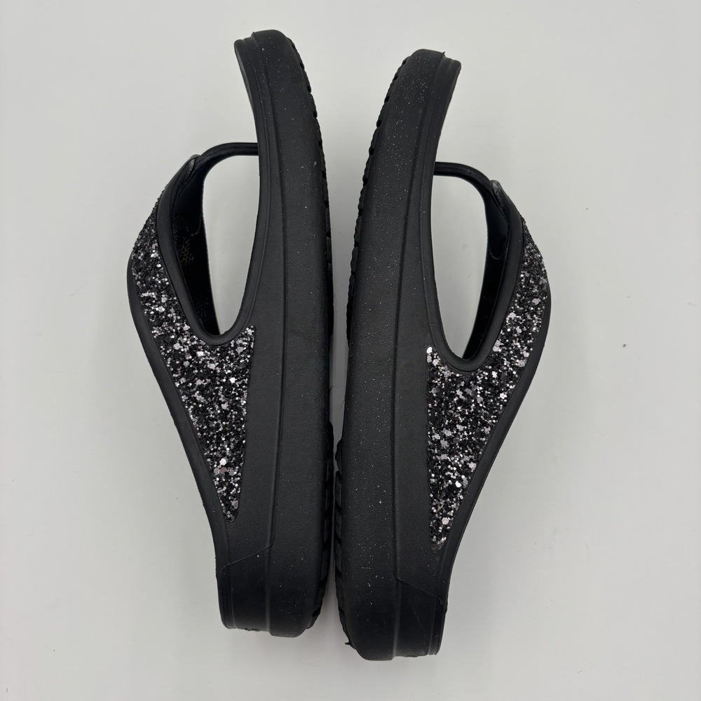 CROCS Sloane Sandals Womens 9 Glitter Wedge Flip Flops Slip On Black - Picture 6 of 8